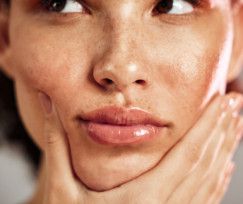 Oily skin - shiny greasy facial skin with excess sebum production from active oil glands