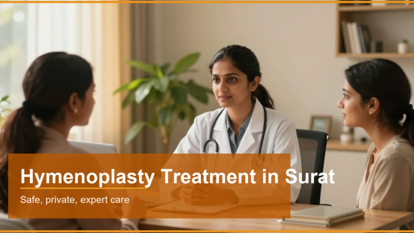 Indian woman doctor speaking with a woman patient in a private clinic consultation room in Surat