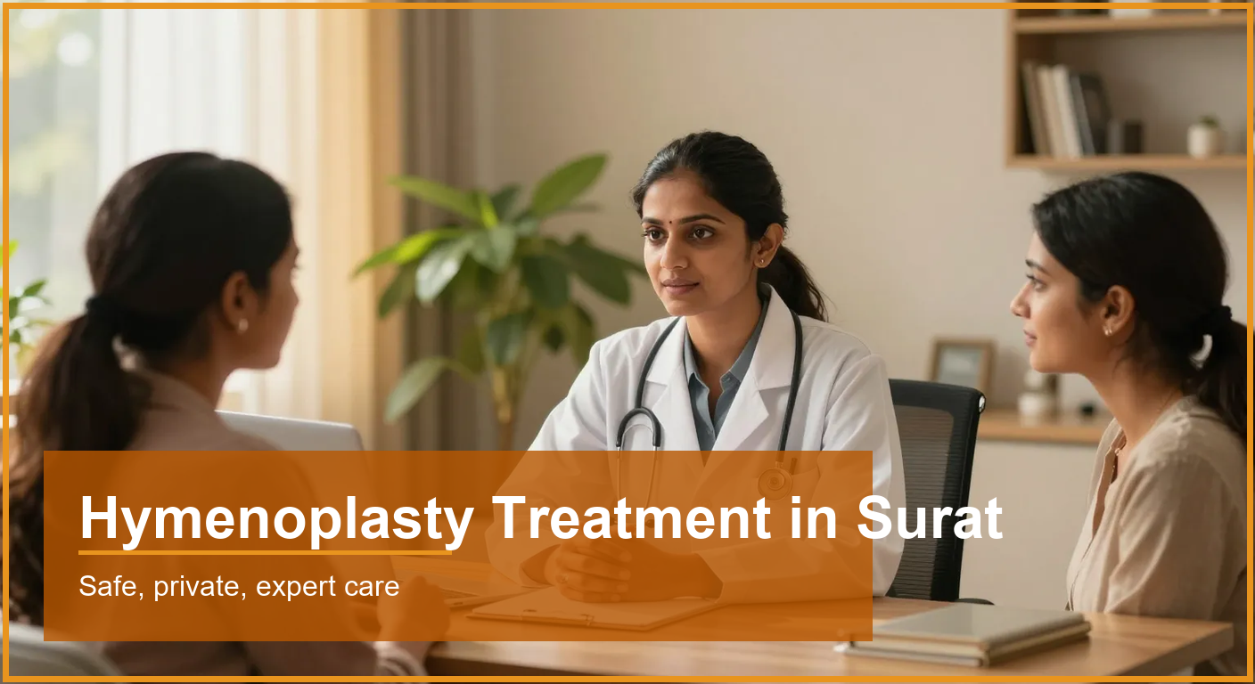 Indian woman doctor speaking with a woman patient in a private clinic consultation room in Surat