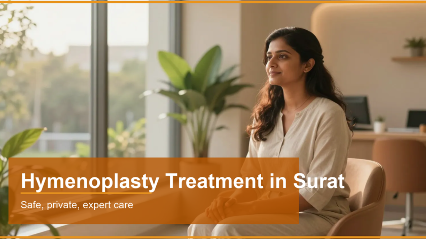 Calm confident Indian woman resting by a window in a bright modern clinic wellness lounge in Surat