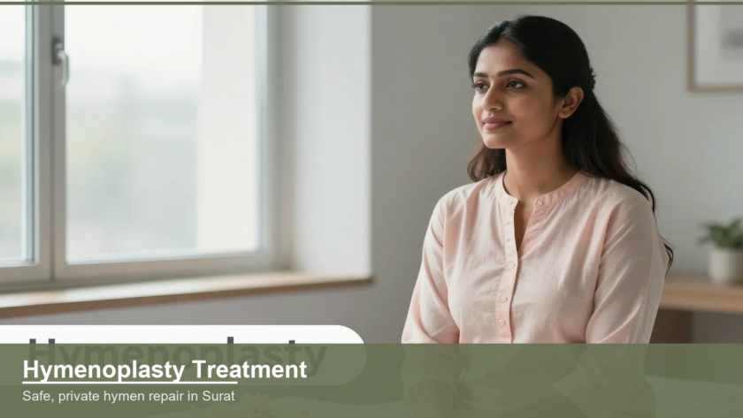 Calm confident young Indian woman by a bright window, soft pastel tones symbolising privacy and gentle recovery