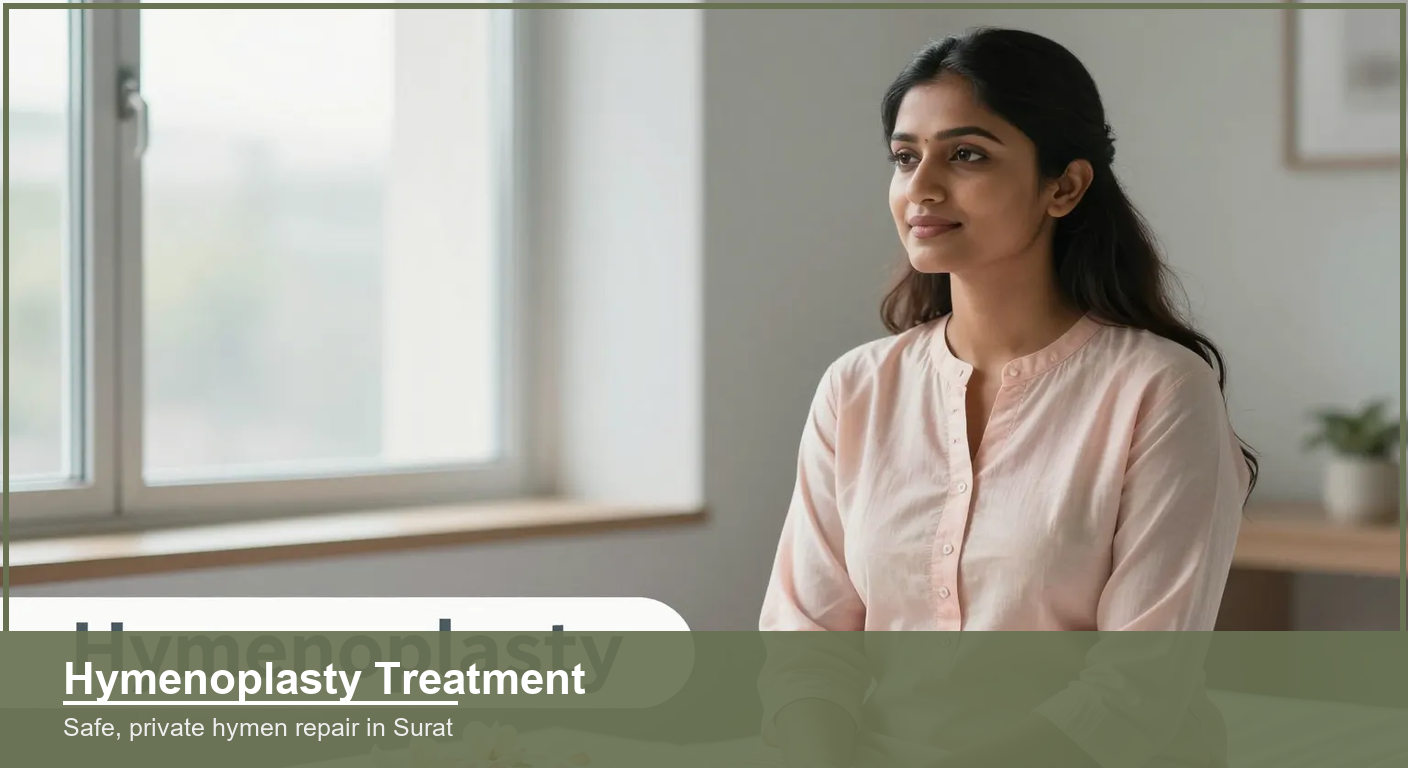 Calm confident young Indian woman by a bright window, soft pastel tones symbolising privacy and gentle recovery