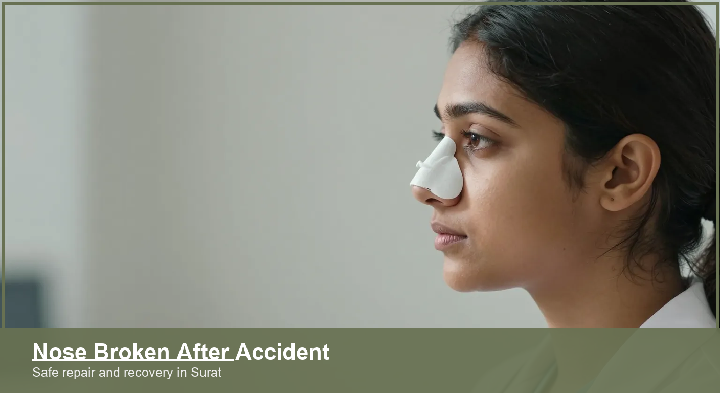 Indian woman side profile with a protective splint on her nose after a nasal injury
