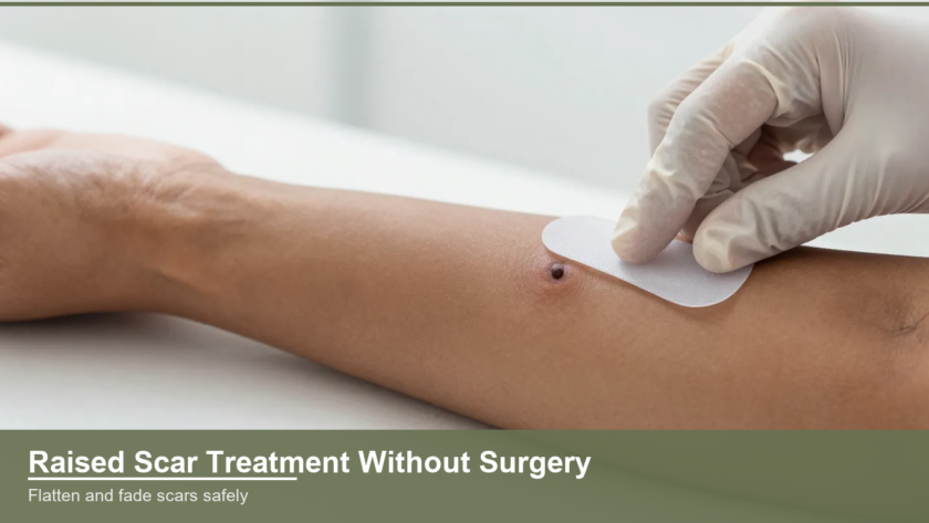 Clinician applying a silicone gel sheet over a raised keloid scar on Indian skin