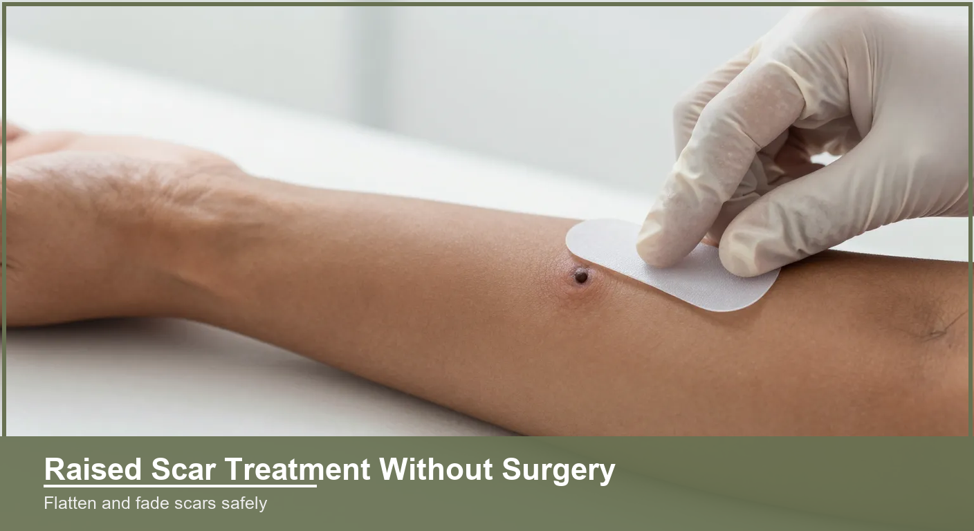Clinician applying a silicone gel sheet over a raised keloid scar on Indian skin