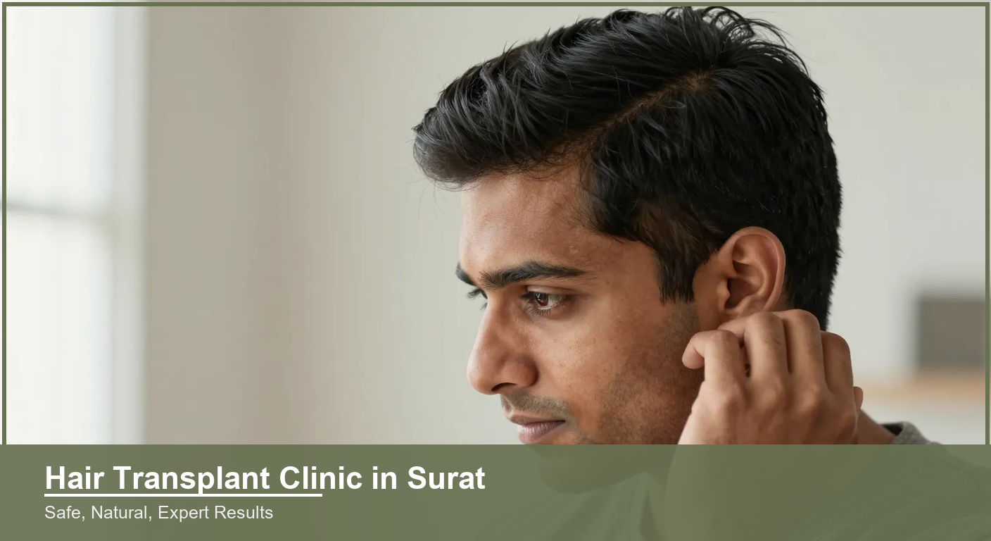 Confident Indian man with a healthy natural hairline, hair transplant clinic in Surat
