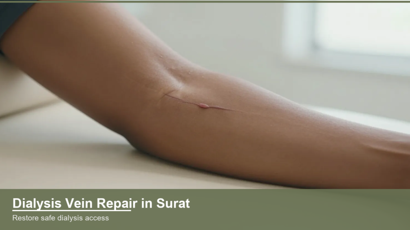 Close view of an Indian patient's forearm showing a healed dialysis fistula access vein