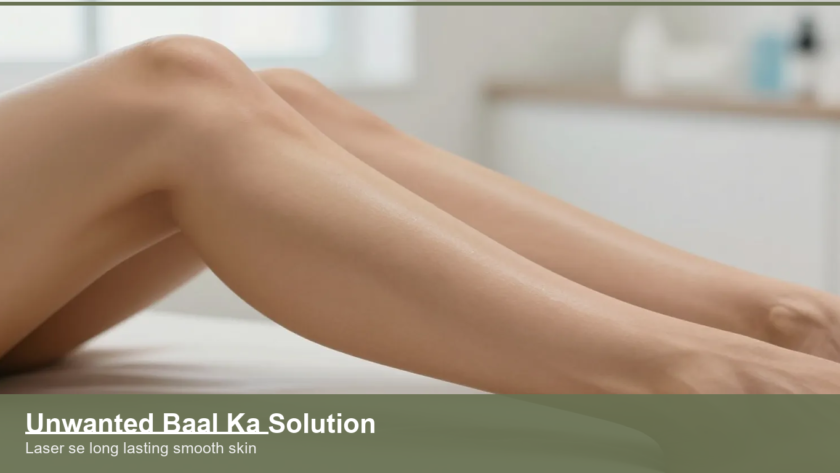 Close view of an Indian woman's smooth hair free forearm and leg skin after laser hair removal
